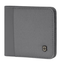 Load image into Gallery viewer, Angled front view of the Frost Grey bi-fold wallet.