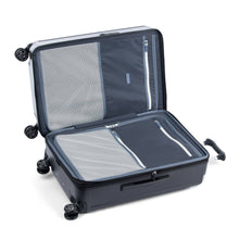Load image into Gallery viewer, Interior view of the suitcase. The front and back panels have zipper-closing dividers with pockets.