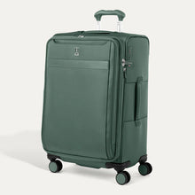 Load image into Gallery viewer, Angled front panel view of the green suitcase