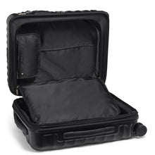 Load image into Gallery viewer, Interior view of the black suitcase with the zipper-closing divider opened.