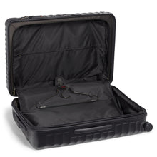 Load image into Gallery viewer, Interior view of the suitcase with the panel divider unzipped. There is a hanger shown used to hold garments (Hanger sold separately.)