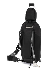 Load image into Gallery viewer, Front panel view of the bag, showing the front pocket unzipped. The interior features an attached cord with a clip for your keys.
