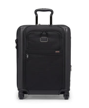 Load image into Gallery viewer, Front panel view of the suitcase with the telescopic handle partly extended.