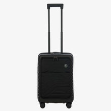 Load image into Gallery viewer, Front view of the black suitcase on a white background. The telescopic handle is pulled all the way up.