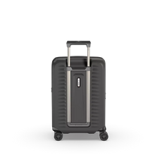 Load image into Gallery viewer, Back panel view of the hard shell suitcase with the telescopic handle partly extended.