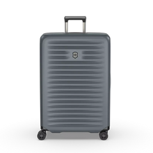 Load image into Gallery viewer, Front Panel View of the hard shell suitcase with the telescopic handle partly extended.