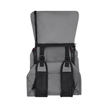 Load image into Gallery viewer, The frost grey backpack folded into a small size for easy storage.