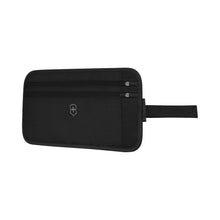 Load image into Gallery viewer, Front Angled View of the security belt pack in black.