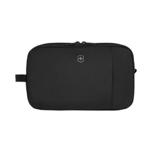 Load image into Gallery viewer, Victorinox Travel Essentials Toiletry Bag - Black
Image of Front Panel View with handle grip on left side panel
Height:     6.3"
Length:    5.5"
Width:      10.6"
Weight:    0.4 lbs.