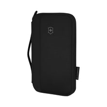 Load image into Gallery viewer, Front angled view of the black essentials travel organizer.