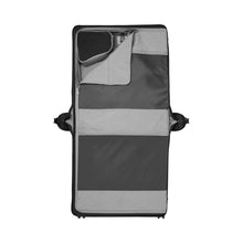 Load image into Gallery viewer, Interior view of the spinner garment bag opened. Each panel has a zipper-closing compartment to hold your contents in place.