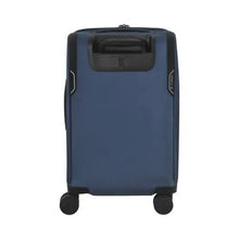 Load image into Gallery viewer, Back panel view of the blue soft side suitcase.