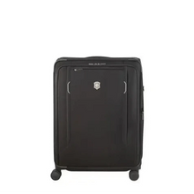 Load image into Gallery viewer, Front panel view of the black soft side suitcase The telescopic handle is retracted.