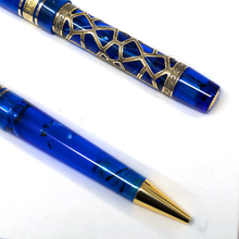Load image into Gallery viewer, Close up to the Visconti Empire Fountain and Ballpoint Pen bottom sections. The Fountain pen overlay has some patina.