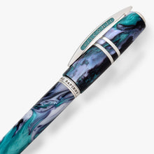 Load image into Gallery viewer, Close up to the cap of the Visconti Homo Sapiens Earth Origins Air. The trims are silver-colored, and the word Visconti is visible on both sides of the clip.