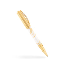 Load image into Gallery viewer, The Visconti Il Magnifico Calcatta Gold Rollerball with the cap posted. Set on a white background.
