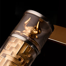 Load image into Gallery viewer, Top of the pen with golden sculpture depicts the head of the Minotaur.