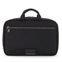 Load image into Gallery viewer, Front panel view of the black cosmetic bag.