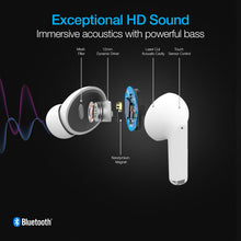 Load image into Gallery viewer, Interior view of an earbud with text: Exceptional HD sound, immersive acoustics with powerful bass.