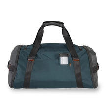 Load image into Gallery viewer, Briggs & Riley Large Travel Duffle - Ocean Blue
Image Back Panel View, showing retractable ID tag
Dimensions:  11 x 23.5 x 13"
Weight:          3.1 lbs.