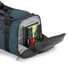 Load image into Gallery viewer, Briggs & Riley Large Travel Duffle - Ocean Blue
Image of Right End Panel Zippered Pocket shown unzipped to illustrate generous capacity.
Dimensions:  11 x 23.5 x 13"
Weight:          3.1 lbs.