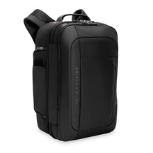 Load image into Gallery viewer, Angled front view of the black backpack duffle on a white background.