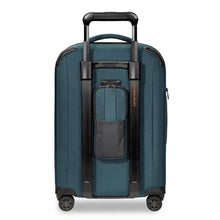 Load image into Gallery viewer, Briggs & Riley ZDX 22" Domestic Carry-On Expandable Spinner - Ocean Blue
Image of Back Panel with ID Tag shown in fully retracted position. 
Dimensions:  22 x 14 x 9"
Weight:           7.4 lbs.