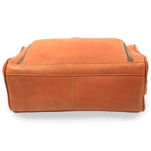 Load image into Gallery viewer, back view of a tan leather toiletry bag
