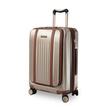 Load image into Gallery viewer, Angled front panel view of the beige suitcase