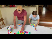 Load and play video in Gallery viewer, Review of the Buildzi game, showing the simplest way to play it via the Tower Card, where you race to build yours following you card as a guide.