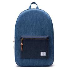 Load image into Gallery viewer, Front view of the Faded denim backpack.
