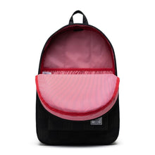 Load image into Gallery viewer, Front view of the Black Checkered Settlement backpack. The main compartment is unzipped.
