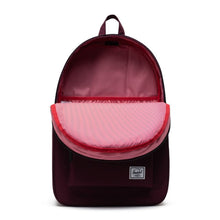 Load image into Gallery viewer, Front view of the Fig Purple Settlement backpack. The main compartment is unzipped.