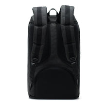 Load image into Gallery viewer, Back panel view of the black crosshatch backpack.