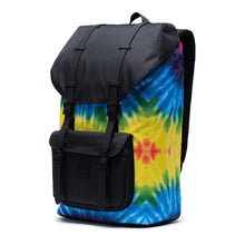 Load image into Gallery viewer, Angled front view of the tie dye backpack.