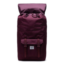 Load image into Gallery viewer, Front view of the fig colored backpack with the top lid flipped back.