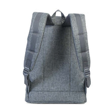 Load image into Gallery viewer, Back panel view of the Raven crosshatch Retreat backpack.