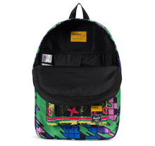 Load image into Gallery viewer, Front view of the Winlaw Check Surf Hoffman Backpack. The main compartment is opened and features a laptop compartment.