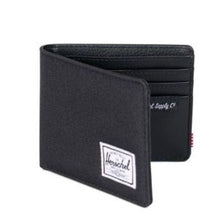 Load image into Gallery viewer, Angled view of the black wallet , partially opened.