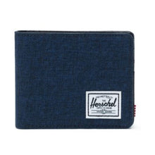 Load image into Gallery viewer, Front view of the Medieval Blue Crosshatch wallet.