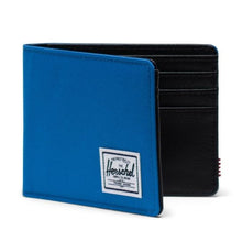 Load image into Gallery viewer, Front view of the Strong Blue Hank Wallet, opened part way.