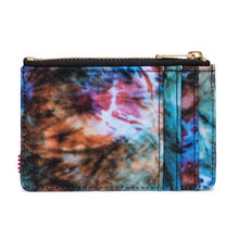 Load image into Gallery viewer, Back view of the summer tie-dye Herschel RFID Oscar Wallet with a zippered main compartment and external card slots.