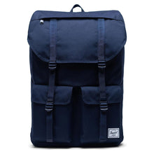 Load image into Gallery viewer, Front view of the peacoat navy blue backpack.