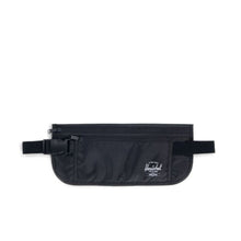 Load image into Gallery viewer, Front view of the black money belt on a white background.