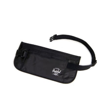 Load image into Gallery viewer, Angled view of the black money belt on a white background.