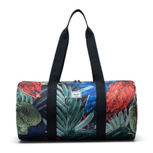 Load image into Gallery viewer, Front view of the Watercolor duffle bag with the shoulder straps pulled up.