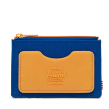 Load image into Gallery viewer, Front view of the blue and yellow Oscar Wallet.