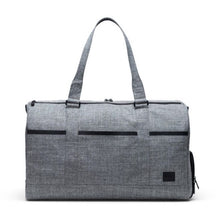 Load image into Gallery viewer, Front view of the Raven crosshatch Tech novel Duffle bag.