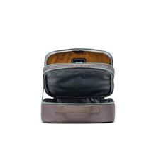 Load image into Gallery viewer, Top view of the lunch bag with the front and main zipper compartments opened.