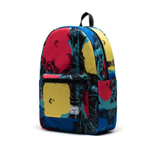 Load image into Gallery viewer, Angled front view of the Andy Warhol Flowers Settlement backpack.